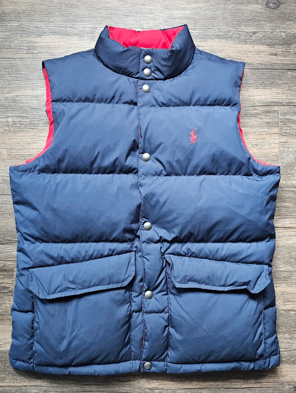 Polo Ralph Lauren reversible down puffer vest in navy blue/red YOUTH LARGE 14/16